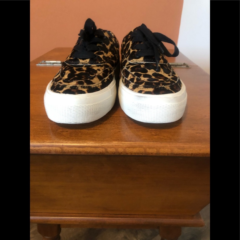 ALLSAINTS “MERCIA LEOPARD” black & tan patterned platform sneakers - Picture 6 of 10